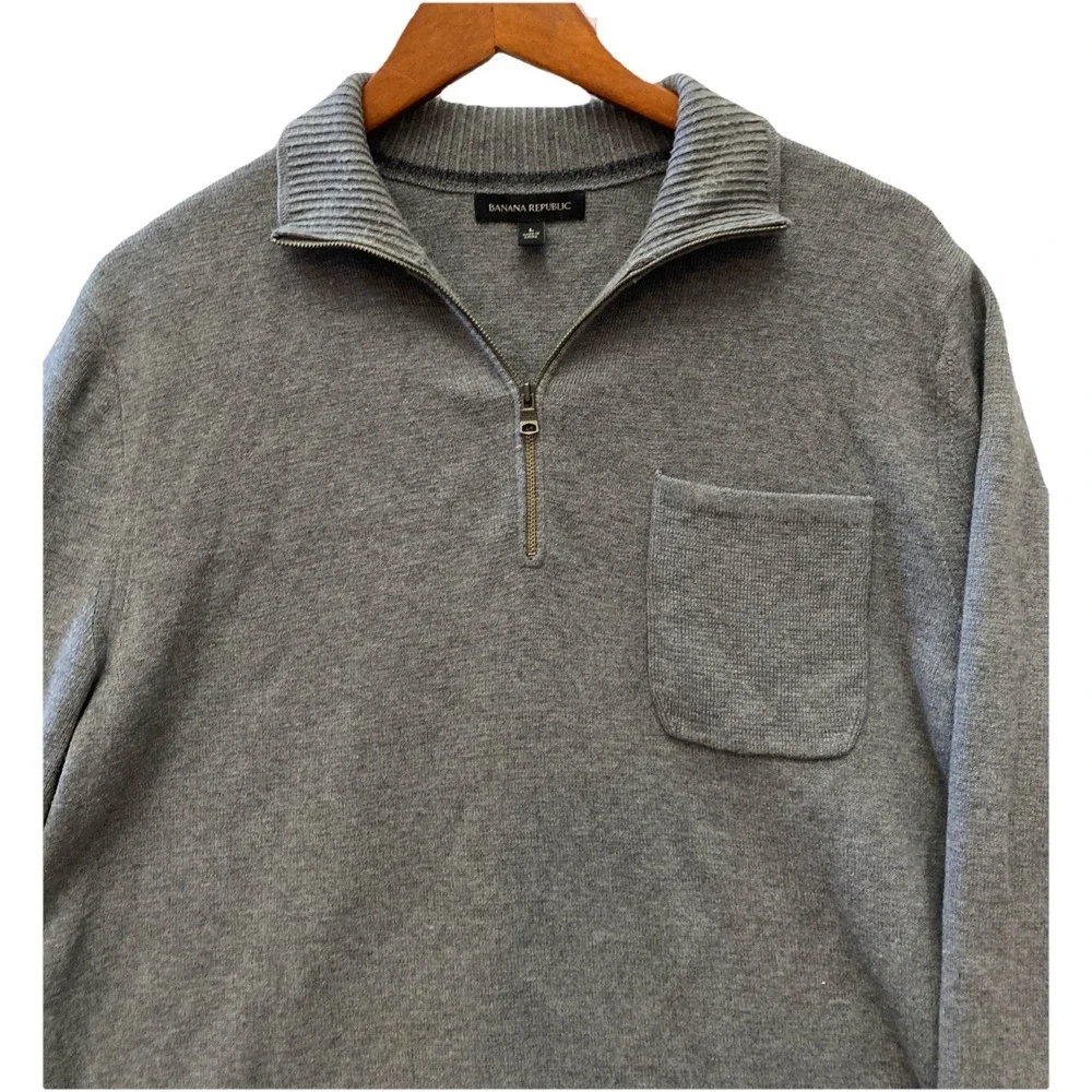 Banana Republic Gray Wool Cotton Mens 1/4 Zip Sweater Size Large Pullover‎ L New